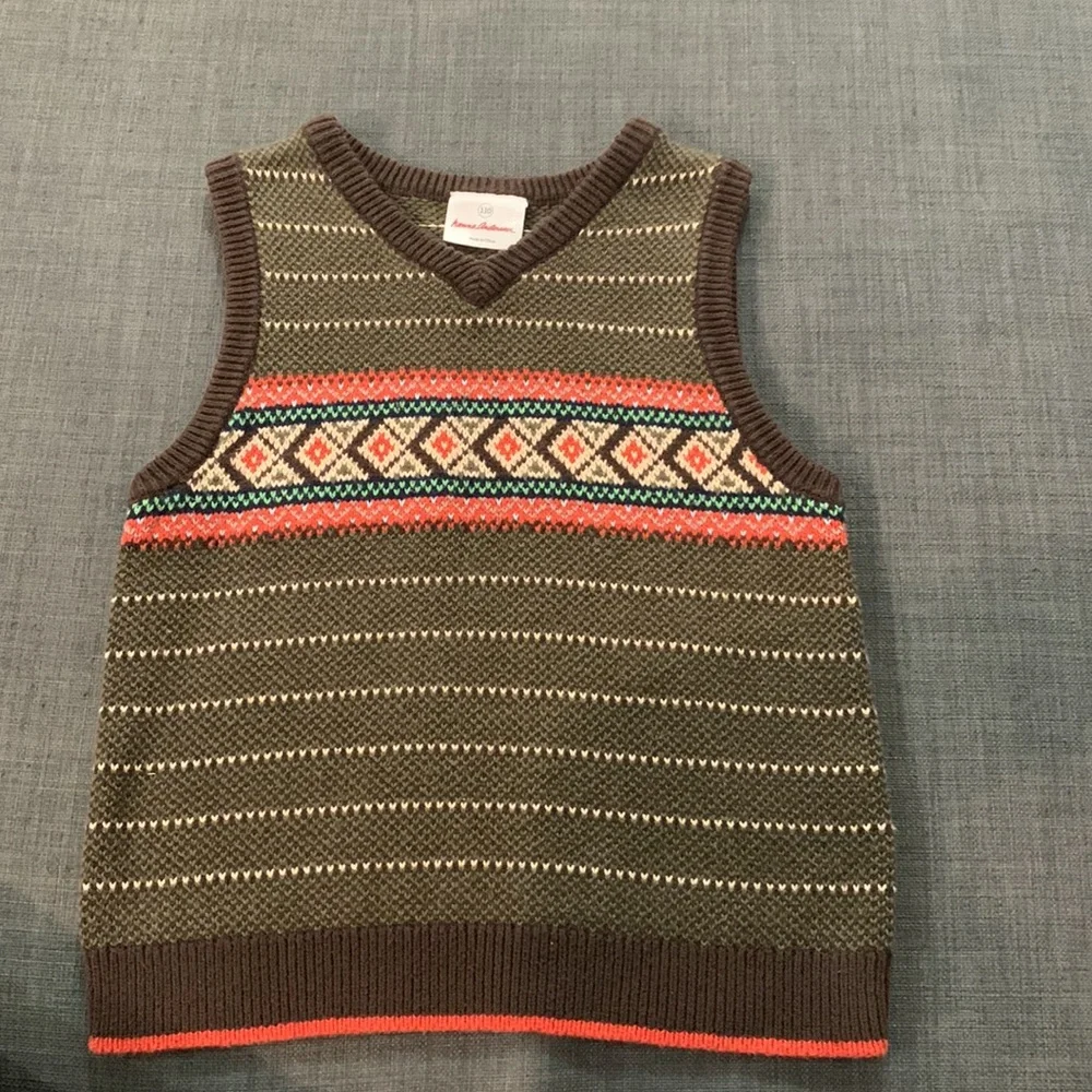 Hanna Andersson Boys Knit Sweater Vest Brown 5/110 Grandpa Core School Wedding